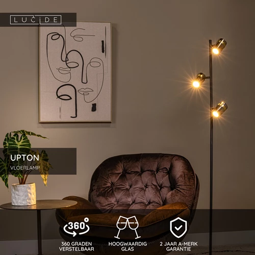 Lucide UPTON - Vloerlamp - 3xGU10 - Fumé - USP